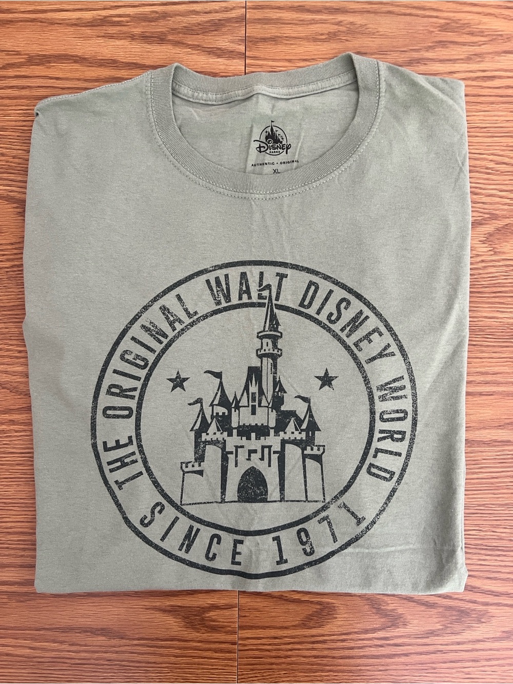 Disney Park Olive Green Grey Walt Disney World Park Castle Logo Tee Unisex XL - Picture 7 of 7